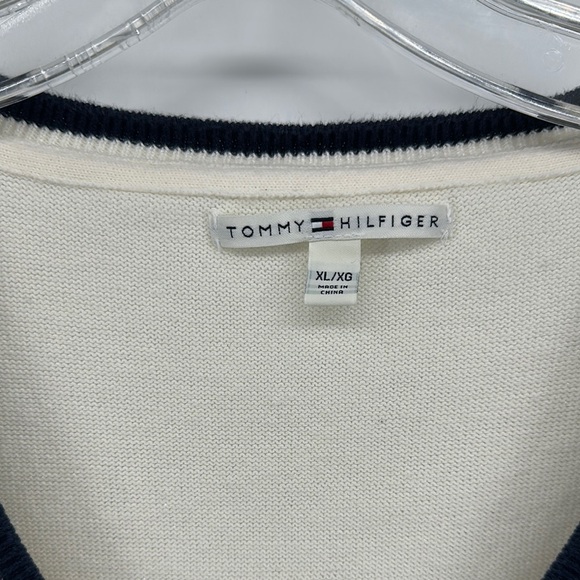 Tommy Hilfiger Cream,Navy&Orange Diamond V-Neck Sweater Sz XL - Picture 5 of 9